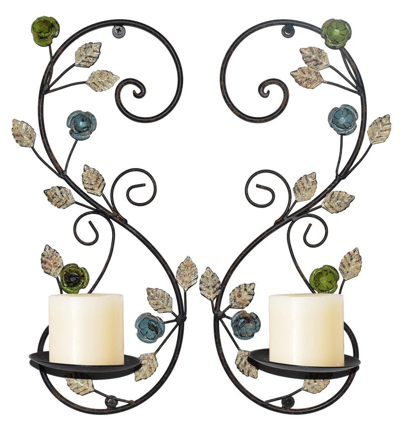 JUCONSIN Wall Sconces Candle Holder Set of 2 Antique MultiColor Leaf Branch Wall Mount Hanging Metal Wall Candle Holder Candle Sconce for Living Room Dining Room
