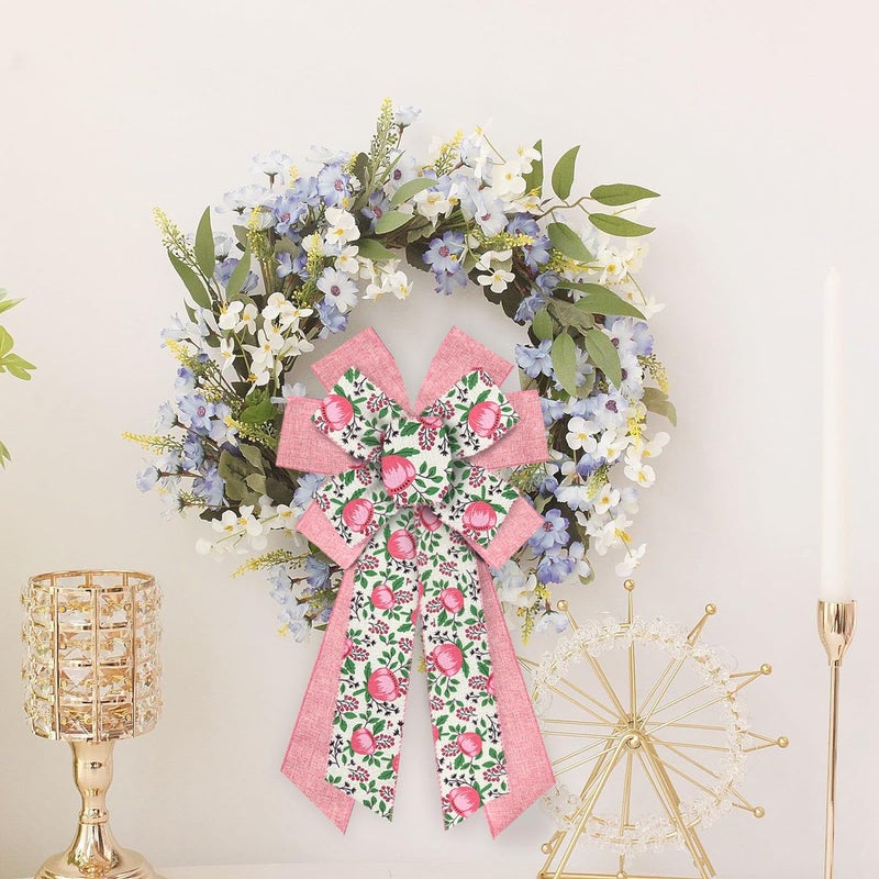 Hying 2 Rolls Bridal Shower Flowers Ribbons for Wreath Bows, 2.5"Ã—10 Yards Wired Edge Ribbon Pink Floral Leaves Burlap Ribbons for Crafting Wedding Decorations Supplies - Image 4