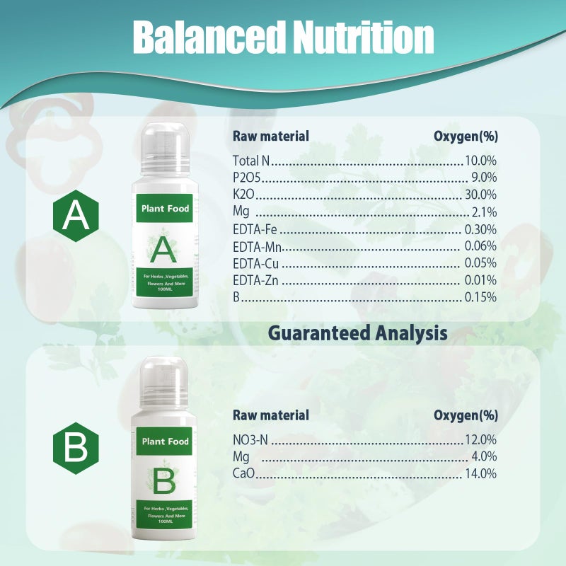 Haligo مغذيات الزراعة المائية لأيروجاردن (800 مل إجمالاً)، غذاء نباتي A و B لوازم الزراعة المائية، سماد نباتات داخلية لنظام الزراعة المائية، محلول زراعة مائية لنمو الخضروات - Image 5