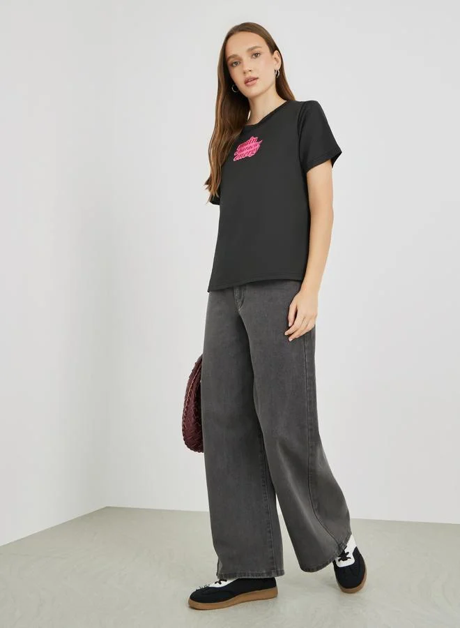 تايك تو Take Two Slogan Print Regular Fit T-Shirt