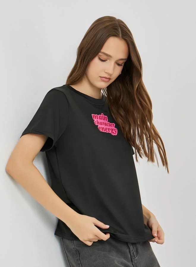 تايك تو Take Two Slogan Print Regular Fit T-Shirt