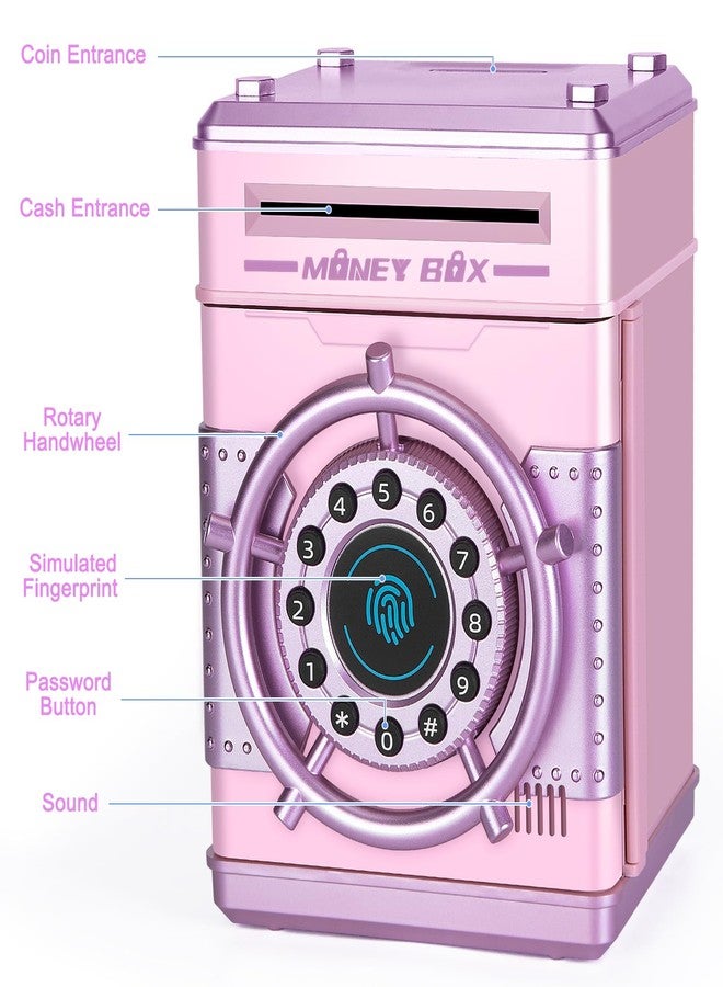 Refasy Piggy Banks for Girls, Electronic Money Bank Password Money Safe Cash Coin Piggy Bank, Fingerprint Simulation Bank Toys for 3 4 5 6 7 8 9 10 12 Year Old Girls Kids Birthday Xmas Gifts (Pink) - Image 3