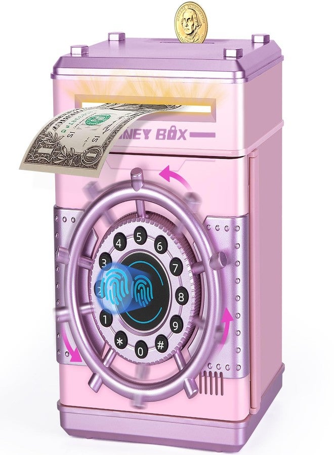 Refasy Piggy Banks for Girls, Electronic Money Bank Password Money Safe Cash Coin Piggy Bank, Fingerprint Simulation Bank Toys for 3 4 5 6 7 8 9 10 12 Year Old Girls Kids Birthday Xmas Gifts (Pink) - Image 1