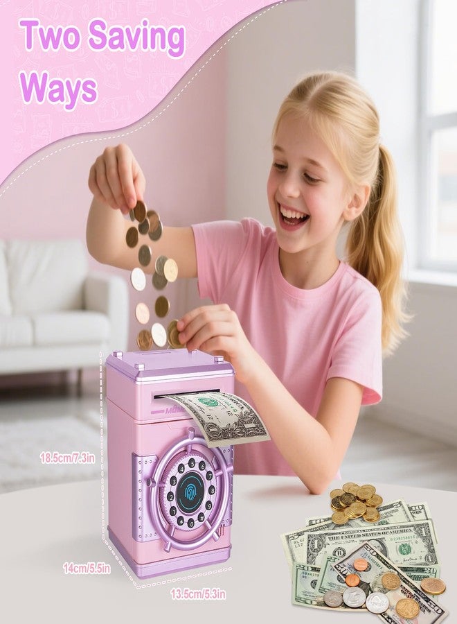 Refasy Piggy Banks for Girls, Electronic Money Bank Password Money Safe Cash Coin Piggy Bank, Fingerprint Simulation Bank Toys for 3 4 5 6 7 8 9 10 12 Year Old Girls Kids Birthday Xmas Gifts (Pink) - Image 2