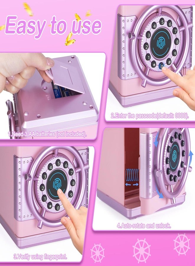 Refasy Piggy Banks for Girls, Electronic Money Bank Password Money Safe Cash Coin Piggy Bank, Fingerprint Simulation Bank Toys for 3 4 5 6 7 8 9 10 12 Year Old Girls Kids Birthday Xmas Gifts (Pink) - Image 5