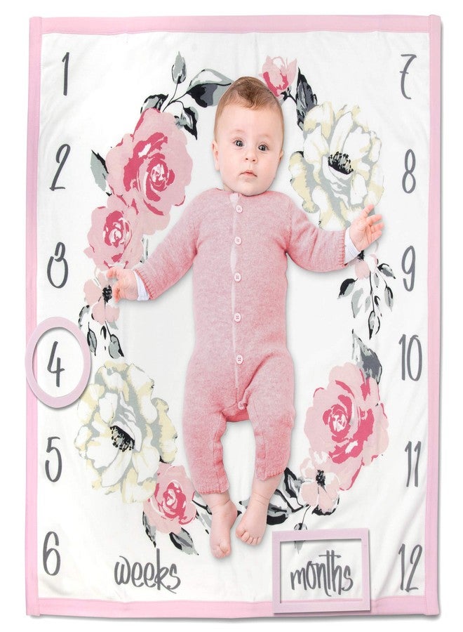 Baby Essentials Baby Weekly, Monthly Milestone Blanket for Baby Boys and Girls with Month & Week Markers for Swaddling and Baby Photo Props (Floral Roses) - Image 1