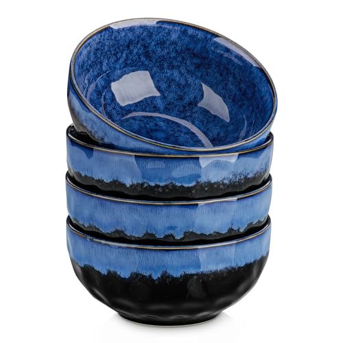 vancasso Starry 24oz Bowls for Soup, Ceramic Soup Bowls Set of 4, Blue Cereal Bowls Set for Kitchen, Salad Bowls Set, Pasta Oatmeal Bowls, Lead-free, Dishwasher & Microwave Oven Safe, Blue - Image 1