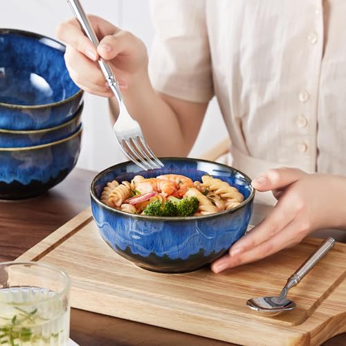 vancasso Starry 24oz Bowls for Soup, Ceramic Soup Bowls Set of 4, Blue Cereal Bowls Set for Kitchen, Salad Bowls Set, Pasta Oatmeal Bowls, Lead-free, Dishwasher & Microwave Oven Safe, Blue - Image 5