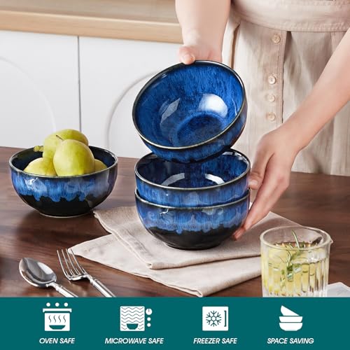 vancasso Starry 24oz Bowls for Soup, Ceramic Soup Bowls Set of 4, Blue Cereal Bowls Set for Kitchen, Salad Bowls Set, Pasta Oatmeal Bowls, Lead-free, Dishwasher & Microwave Oven Safe, Blue - Image 4
