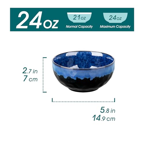 vancasso Starry 24oz Bowls for Soup, Ceramic Soup Bowls Set of 4, Blue Cereal Bowls Set for Kitchen, Salad Bowls Set, Pasta Oatmeal Bowls, Lead-free, Dishwasher & Microwave Oven Safe, Blue - Image 2