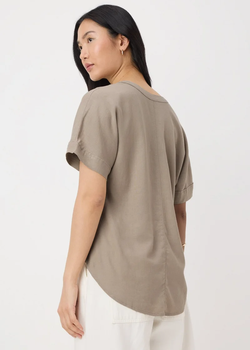 Matalan Taupe Linen Blend V-Neck Top