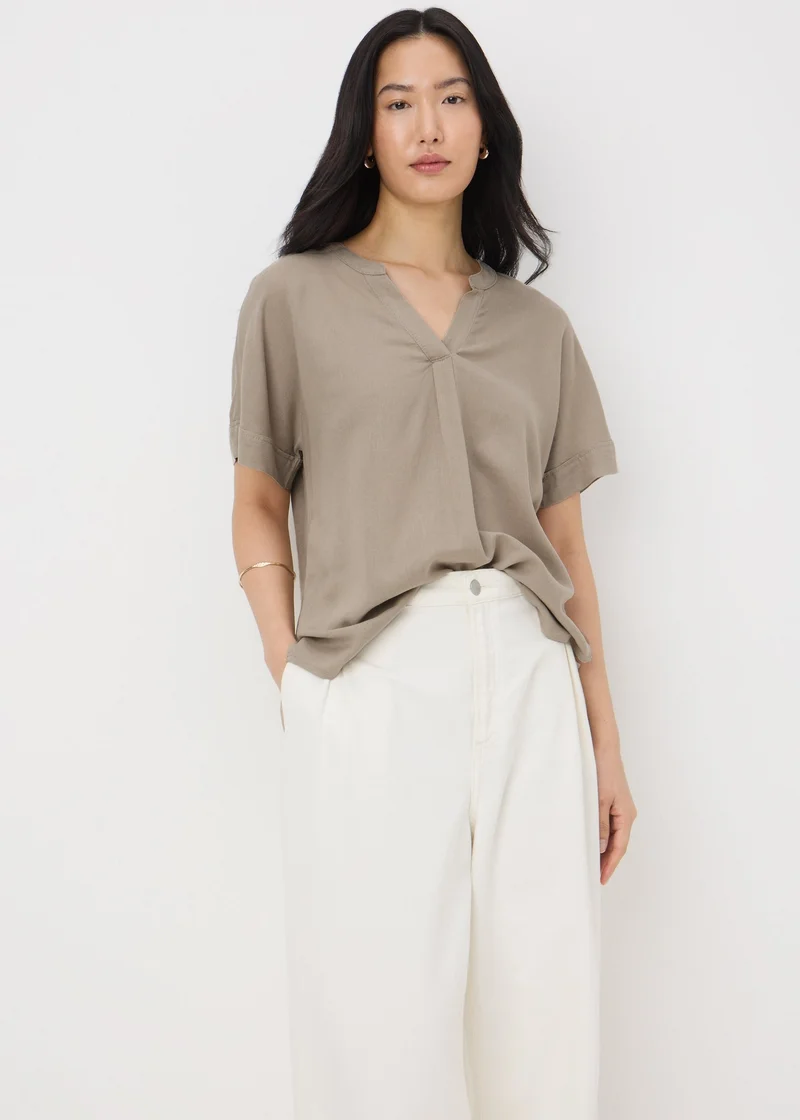 Matalan Taupe Linen Blend V-Neck Top