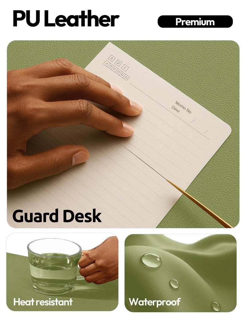 YSAGi Leather Desk Protector, Office Mat, Large Mouse Pad, Non-Slip PU Leather Blotter, Laptop Desk, Waterproof Writing Pad for Office and Home (Green, 31.5" x 15.8") - Image 3