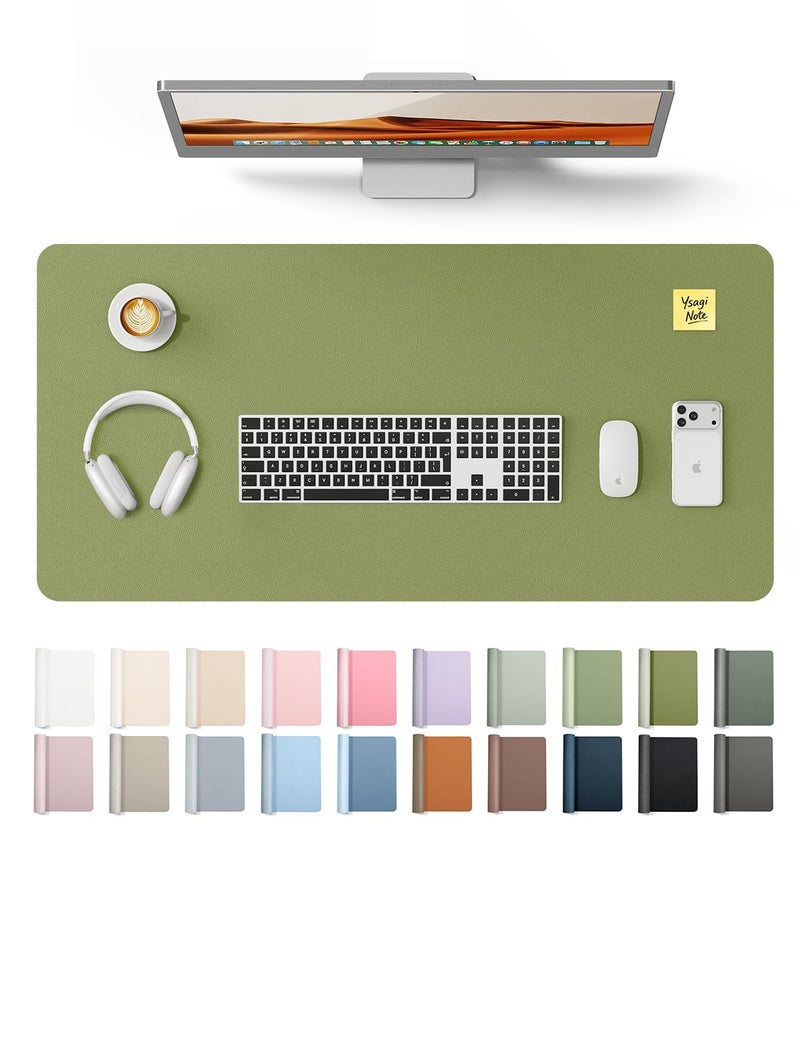 YSAGi Leather Desk Protector, Office Mat, Large Mouse Pad, Non-Slip PU Leather Blotter, Laptop Desk, Waterproof Writing Pad for Office and Home (Green, 31.5" x 15.8") - Image 1
