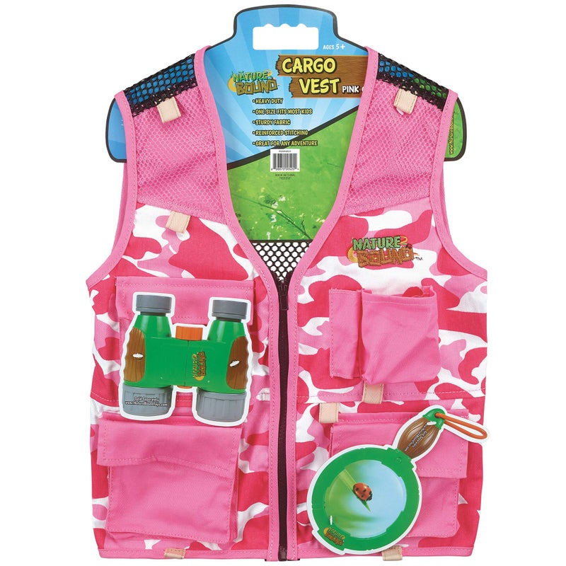 Nature Bound Explorer Kids Cargo Vest for Fishing Troops Boating Outdoor Play or Safari Costume Pink Camouflage Print with Four Pockets Fits Most Girls Ages 58 Model NB525 - Image 2