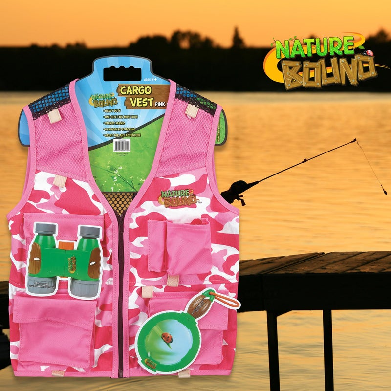 Nature Bound Explorer Kids Cargo Vest for Fishing Troops Boating Outdoor Play or Safari Costume Pink Camouflage Print with Four Pockets Fits Most Girls Ages 58 Model NB525 - Image 3
