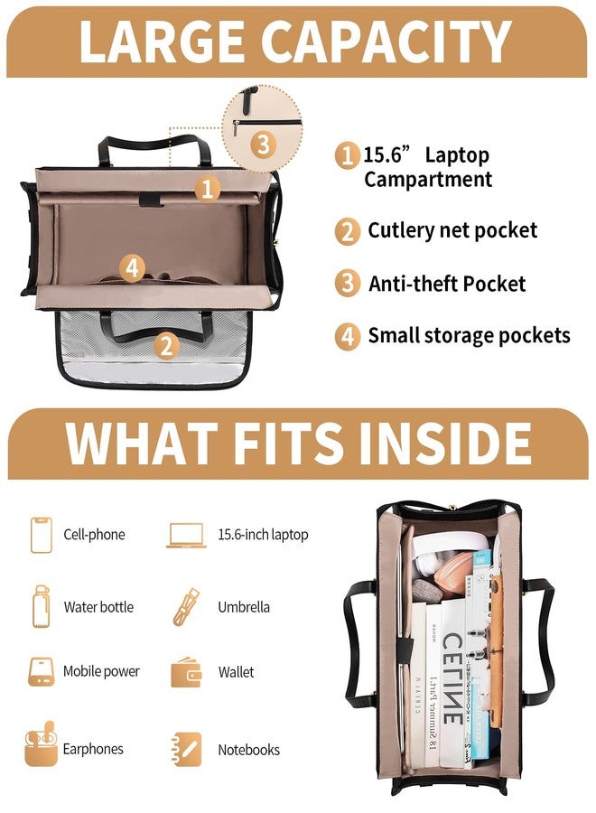 ESTARER Laptop Tote Bag with Insulated Lunch Compartment, 15.6 Inch PU Leather Laptop Bag For Women, Computer Work Handbag for Teacher, Nurse, Office, Collage, Casual, Black&White - Image 5