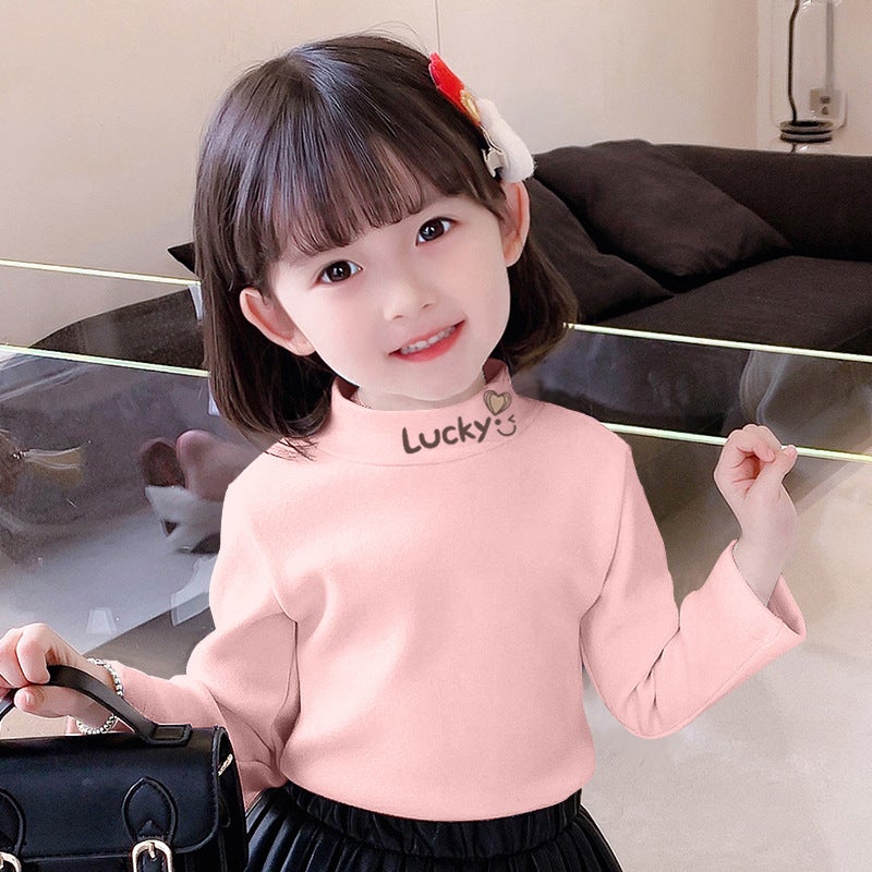 Girls' Semi-High Collar Long-Sleeved T-Shirt Top Base Shirt Semi-High Collar Children'S Autumn Clothes Warm T-Shirt - Image 1