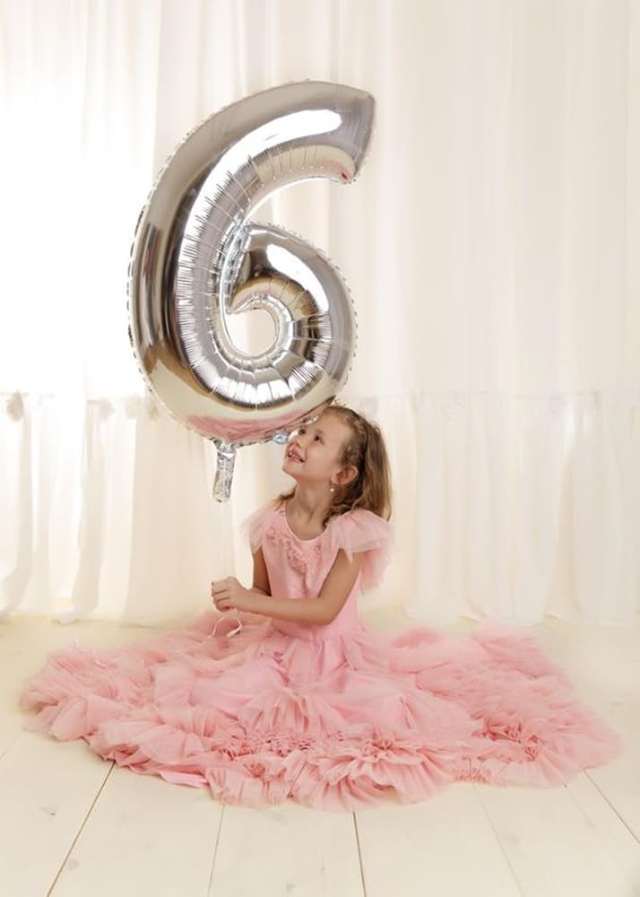 Mluchee Number 6 Balloon 40 Inch, 6th Birthday Balloon for Boy Girl, Silver 16 60 61 65 Numbers Balloons Birthday Party Wedding Events Decorations - Image 2