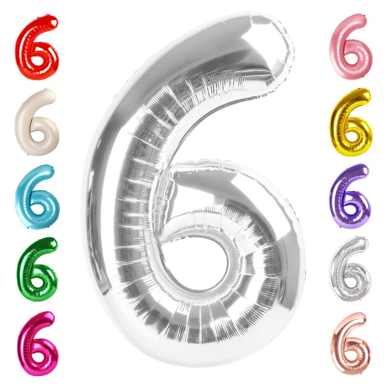 Mluchee Number 6 Balloon 40 Inch, 6th Birthday Balloon for Boy Girl, Silver 16 60 61 65 Numbers Balloons Birthday Party Wedding Events Decorations - Image 1