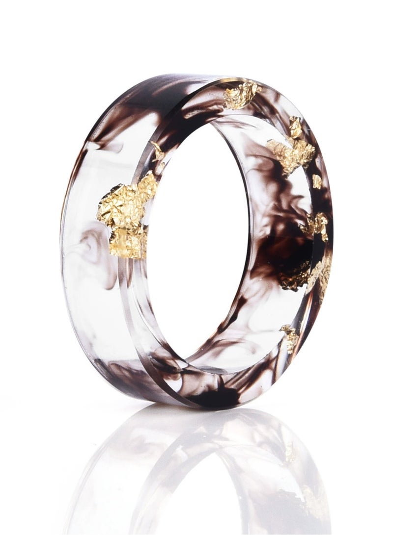 ROMAD 19MM Handmade Resin Dried Flower Gold Foil Ring – EU Size 60, Black Ink Pattern, Fashion Statement Jewelry, Unisex Aesthetic Adjustable Ring - Image 2
