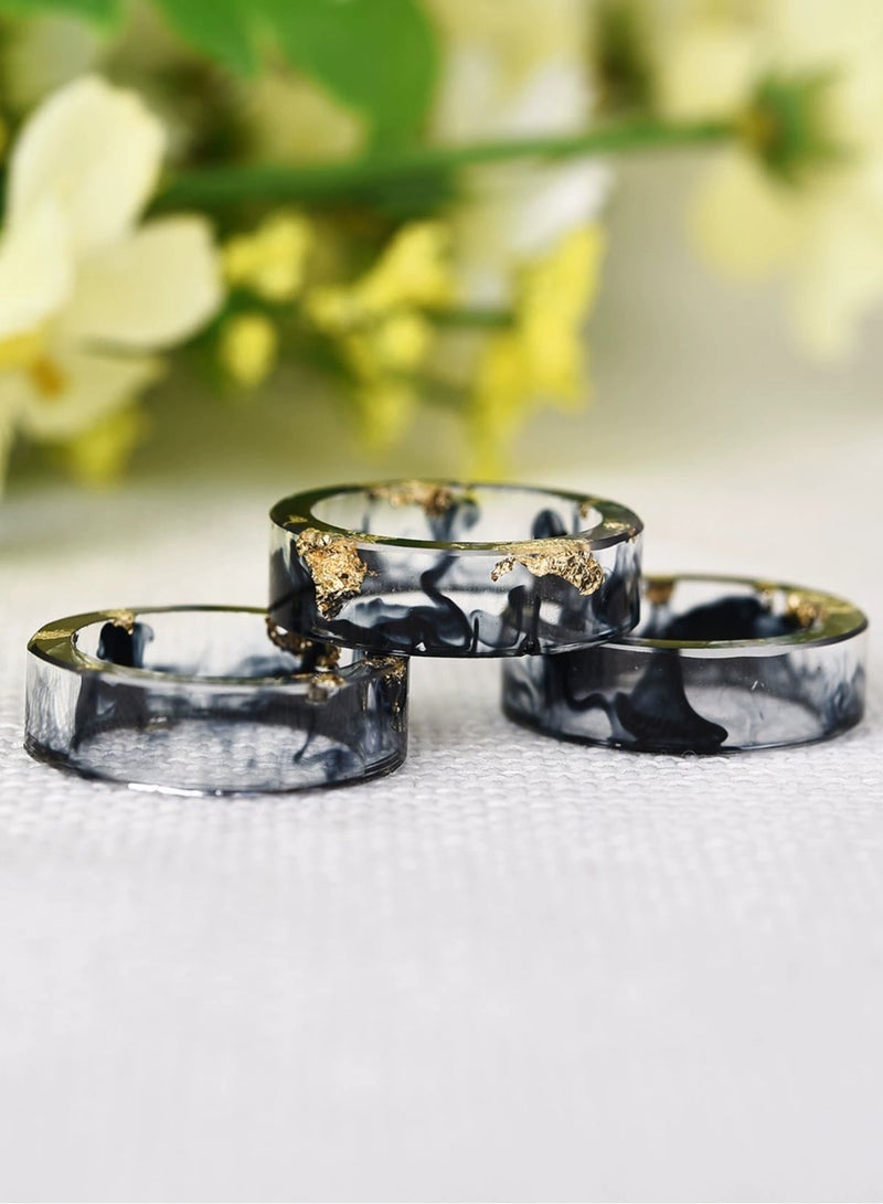 ROMAD 19MM Handmade Resin Dried Flower Gold Foil Ring – EU Size 60, Black Ink Pattern, Fashion Statement Jewelry, Unisex Aesthetic Adjustable Ring - Image 3