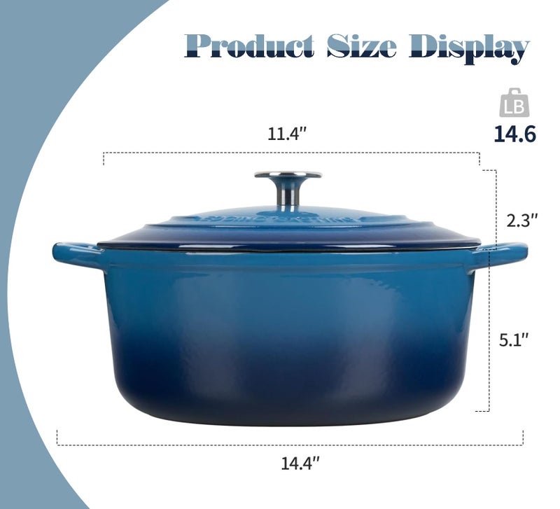 EDGING CASTING Enameled Cast Iron Dutch Oven Pot with Lid, 7 Quart, Round Dutch Ovens for Bread Baking, Bread Oven, Oven Safe up to 500°F, Lake Blue - Image 3