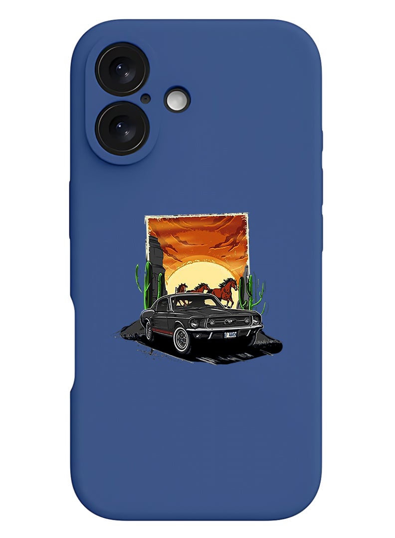 Theodor Protective Slim Fit Case Liquid Silicone Cover with Full Body Protection Anti-Scratch Shockproof Case For Apple iPhone 17 (Blue) Car horse - Image 1