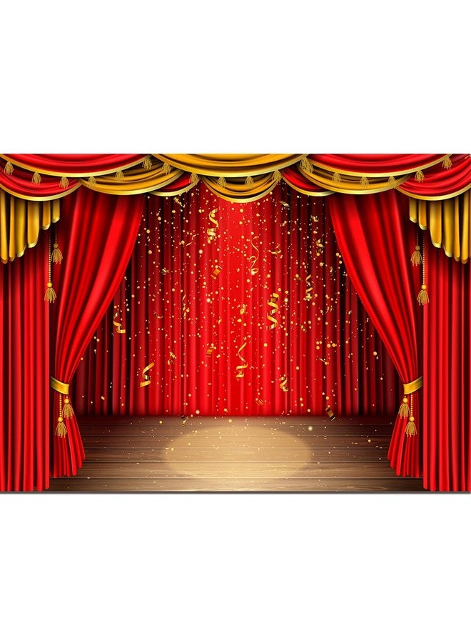 Fanghui 3D Rendering Theater Stage Theme Photo Banner Red Tent Gold Photography Backdrop For Congratulations Graduates Wedding Birthday Party Decoration Supplies 7X5Ft - Image 1