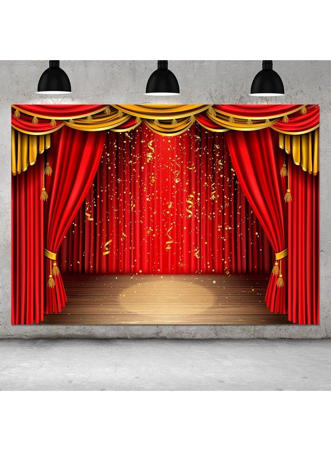 Fanghui 3D Rendering Theater Stage Theme Photo Banner Red Tent Gold Photography Backdrop For Congratulations Graduates Wedding Birthday Party Decoration Supplies 7X5Ft - Image 3