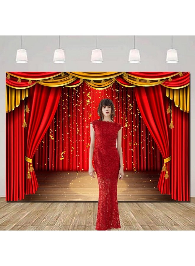 Fanghui 3D Rendering Theater Stage Theme Photo Banner Red Tent Gold Photography Backdrop For Congratulations Graduates Wedding Birthday Party Decoration Supplies 7X5Ft - Image 5