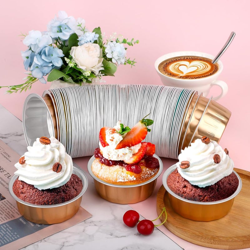 Beasea Aluminum Ramekins, 8oz 100 Pack Disposable Ramekins Foil Cups Baking 3.9" Ramekin Cup Cupcake Aluminum Mini Baking Cups for Party - Rose Gold - Image 5