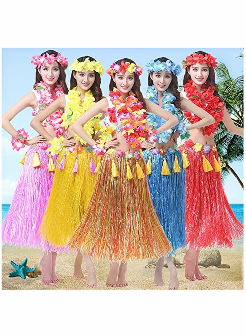 SYOSI Hula Skirt, Hawaiian Hula, SYOSI Seagrass Dance Dance Hula Skirt, Adult Hula Skirt, for Hawaiian Beach Tropical Party Elastic Outfits with Flower, 8 Pack - Image 5