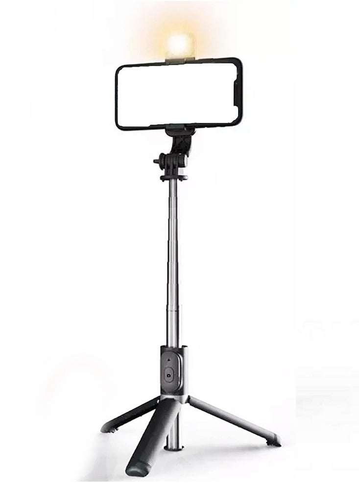 Generic - Bluetooth Selfie Stick with 360° Rotation – Model NO9S, Adjustable Length from 19.5cm to 100cm, Built-in Non-Removable Tripod, 7 Extendable Sections, Remote Control with CR1632 Battery, Lightweight 150g, Made of Stainless Steel + ABS Plastic – Ideal for Stable & Mobile Photography - Image 1