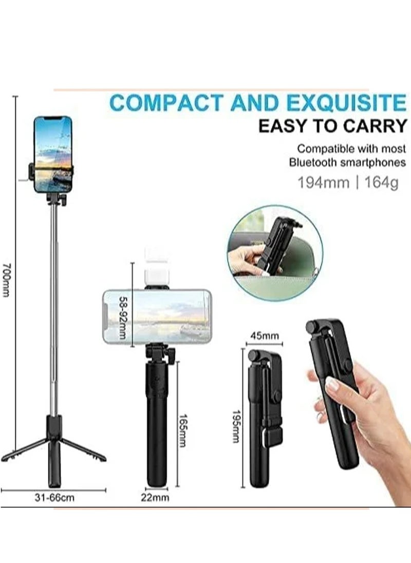 Generic - Bluetooth Selfie Stick with 360° Rotation – Model NO9S, Adjustable Length from 19.5cm to 100cm, Built-in Non-Removable Tripod, 7 Extendable Sections, Remote Control with CR1632 Battery, Lightweight 150g, Made of Stainless Steel + ABS Plastic – Ideal for Stable & Mobile Photography - Image 1