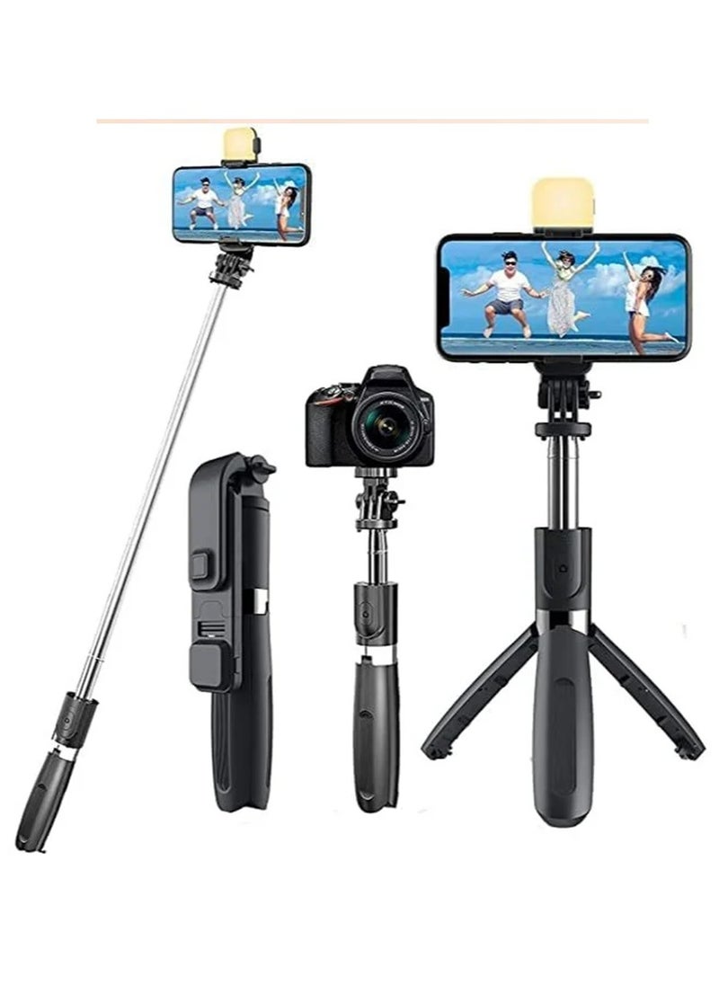 Generic - Bluetooth Selfie Stick with 360° Rotation – Model NO9S, Adjustable Length from 19.5cm to 100cm, Built-in Non-Removable Tripod, 7 Extendable Sections, Remote Control with CR1632 Battery, Lightweight 150g, Made of Stainless Steel + ABS Plastic – Ideal for Stable & Mobile Photography - Image 1