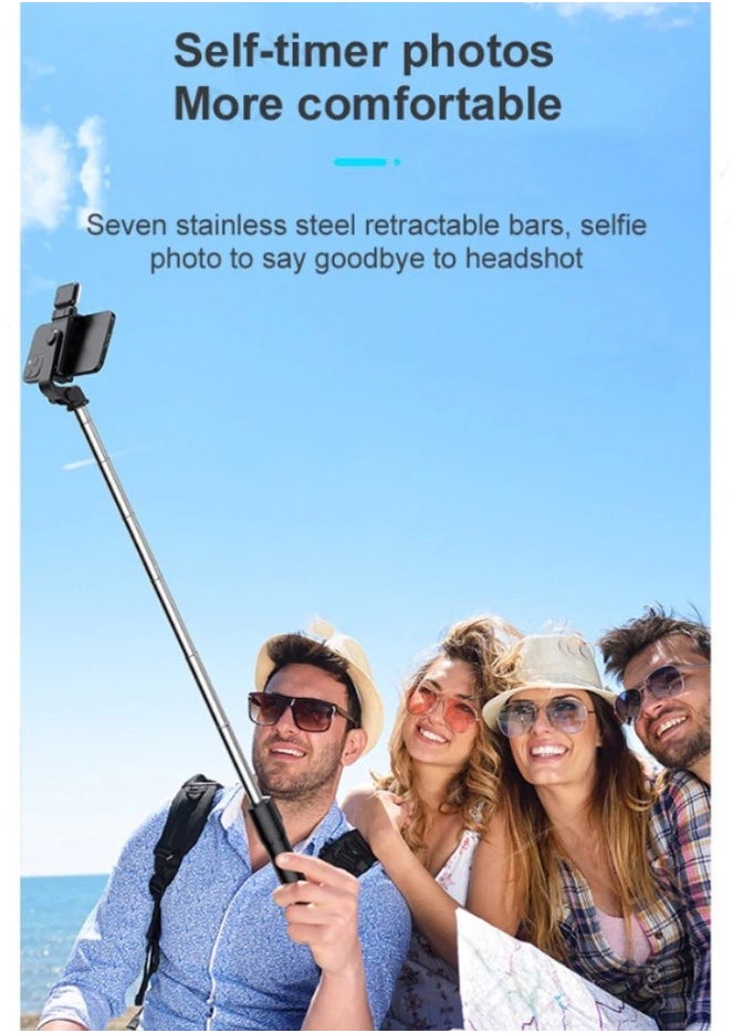 Generic - Bluetooth Selfie Stick with 360° Rotation – Model NO9S, Adjustable Length from 19.5cm to 100cm, Built-in Non-Removable Tripod, 7 Extendable Sections, Remote Control with CR1632 Battery, Lightweight 150g, Made of Stainless Steel + ABS Plastic – Ideal for Stable & Mobile Photography - Image 1