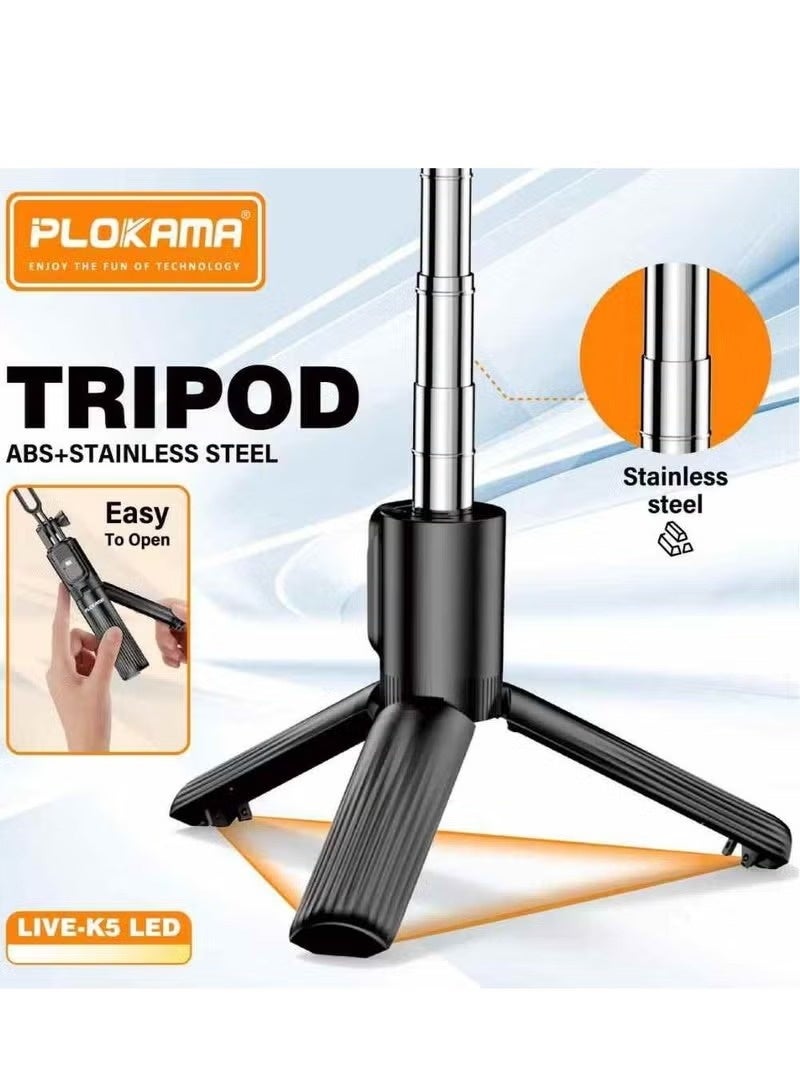 التخطيط عصا سيلفي ثلاثية القوائم قابلة للطي بتقنية البلوتوث LIVE-K5، تدور 360 درجة، مع جهاز تحكم عن بعد، وارتفاع قابل للتعديل، وقاعدة ثابتة مضادة للانزلاق للهواتف والكاميرات - Image 4