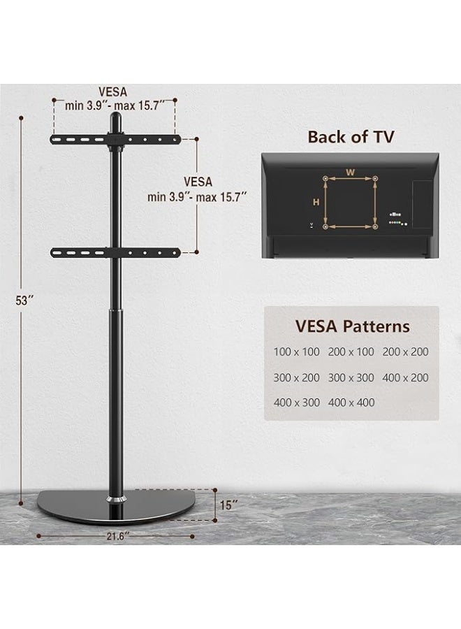 Rfiver Corner TV Floor Stand with Swivel Mount for 32-65 inch LED LCD Plasma Flat Panel or Curved Screen TVs up to 40 kg, Mid Century Modern TV Stand with Height Adjustable and Semi Circular Glass Base, VESA 400x400 mm, Black | TF1202 - Image 4