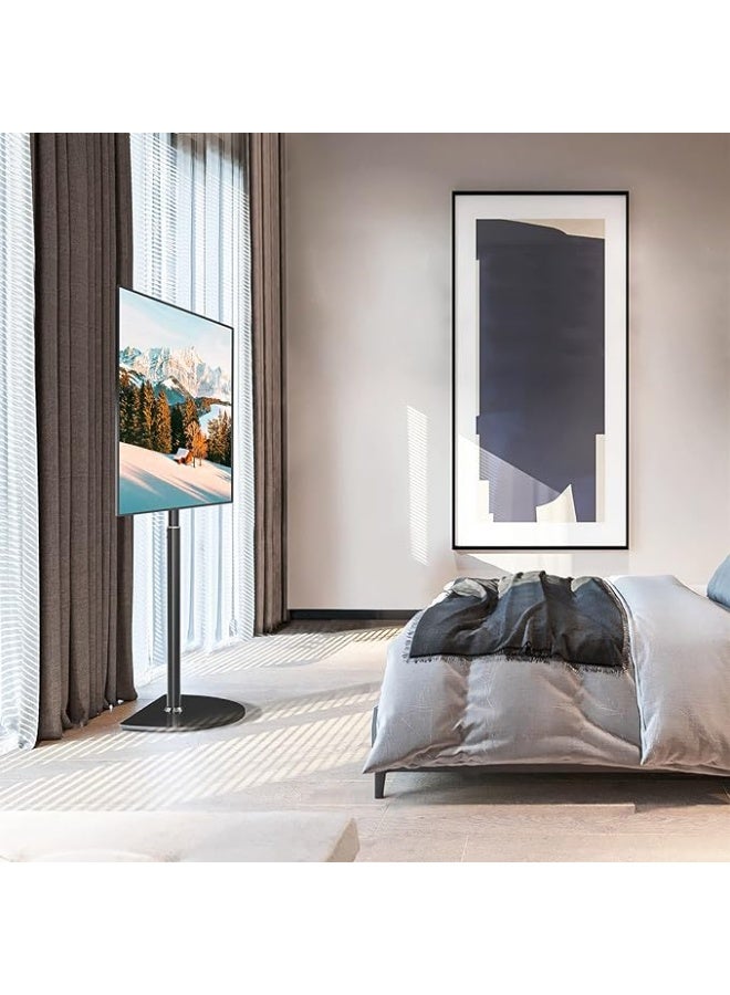 Rfiver Corner TV Floor Stand with Swivel Mount for 32-65 inch LED LCD Plasma Flat Panel or Curved Screen TVs up to 40 kg, Mid Century Modern TV Stand with Height Adjustable and Semi Circular Glass Base, VESA 400x400 mm, Black | TF1202 - Image 3