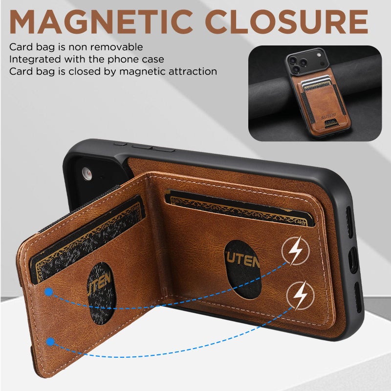 Suteni For Iphone 17 Pro Max H03 Oil Wax Leather Wallet Stand Back Phone Case(Brown) - Image 4