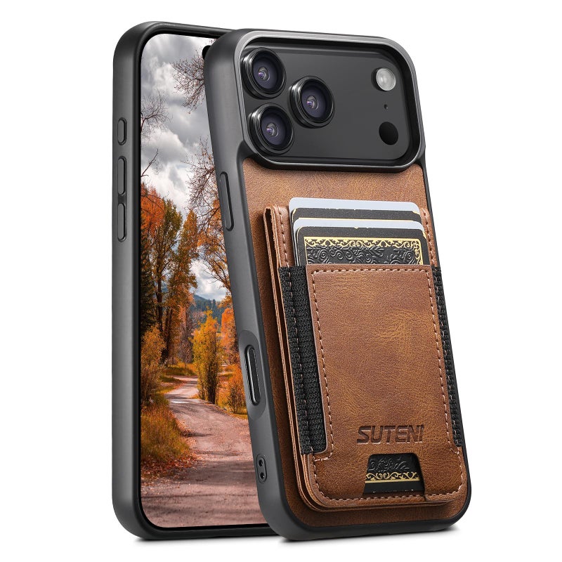 Suteni For Iphone 17 Pro Max H03 Oil Wax Leather Wallet Stand Back Phone Case(Brown) - Image 1