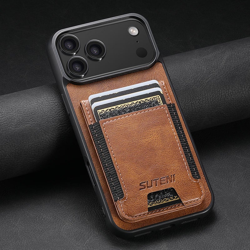 Suteni For Iphone 17 Pro Max H03 Oil Wax Leather Wallet Stand Back Phone Case(Brown) - Image 2