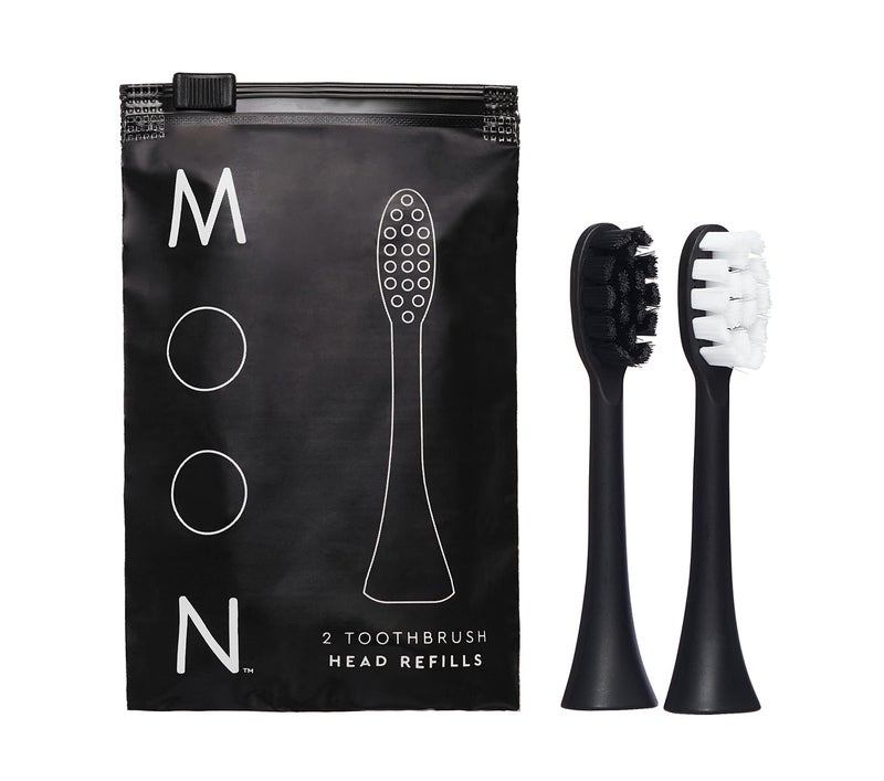 MOON Electric Toothbrush Heads 2 Replacement Heads for The MOON Electric Toothbrush Each with 720 Tapered UltraFine Dupont Bristles Lasts Up to 4X Longer Black 2 Count