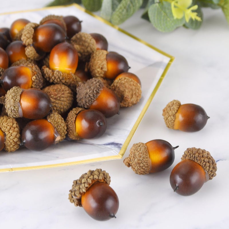 Pangda 60 Pack Artificial Acorns Lifelike with Acorn Cap for Crafts Simulation Mini Acorn for Thanksgiving Decoration Christmas Tree DIY Wedding House Decor(Brown) - Image 2