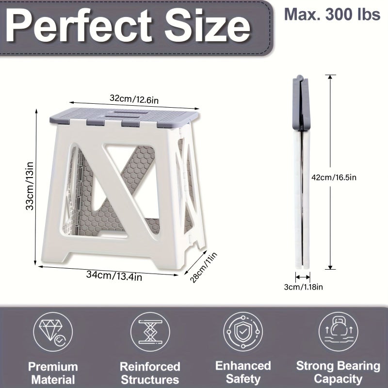 Foldable White Stool With Non-Slip Footrest Sturdy A Frame Base Space Saving Portable Bench - Image 2