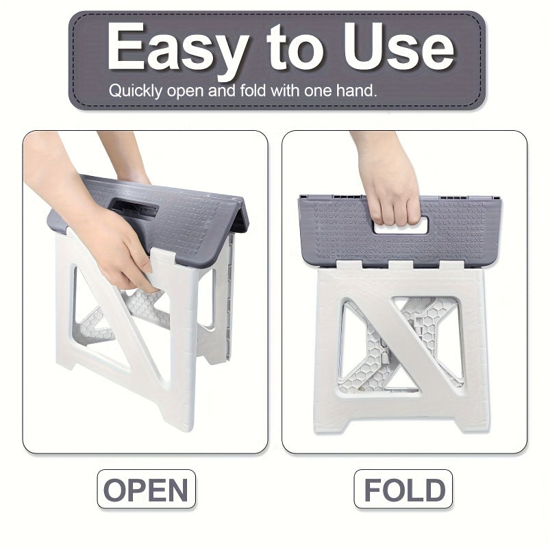 Foldable White Stool With Non-Slip Footrest Sturdy A Frame Base Space Saving Portable Bench - Image 1