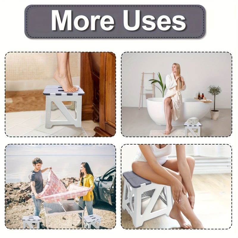 Foldable White Stool With Non-Slip Footrest Sturdy A Frame Base Space Saving Portable Bench - Image 4