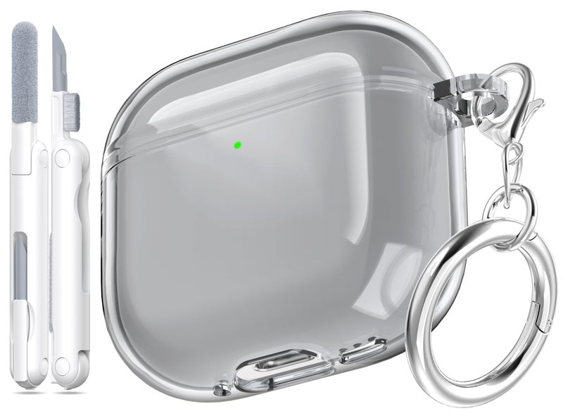 MHYALUDO for AirPods 4th Generation Case Cover 2024, Military-Grade Shockproof, Soft TPU Highly Transparent Anti-Yellowing for AirPods 4 Case with Cleaning Kit & Cute Round Buckle, Clear Black - Image 1