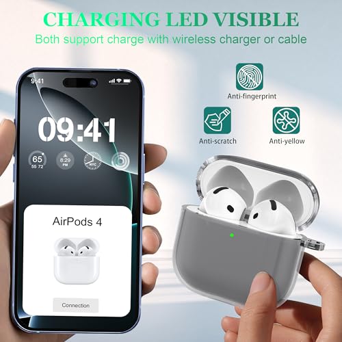 MHYALUDO for AirPods 4th Generation Case Cover 2024, Military-Grade Shockproof, Soft TPU Highly Transparent Anti-Yellowing for AirPods 4 Case with Cleaning Kit & Cute Round Buckle, Clear Black - Image 3